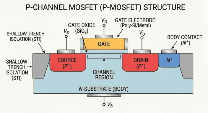 Cross section of a p-type MOSFET